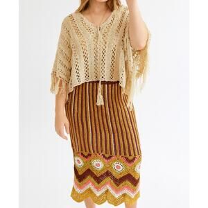 SO Goode for Life Crochet Midi Skirt Women XL Granny Square Mustard Boho Hippie